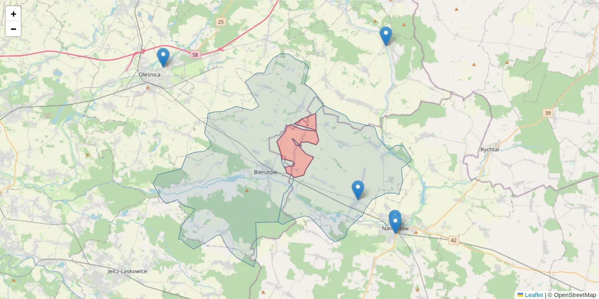 Szczegółowa mapa kodu pocztowego 46-115 z granicami, sąsiednimi kodami pocztowymi i urzędami pocztowymi