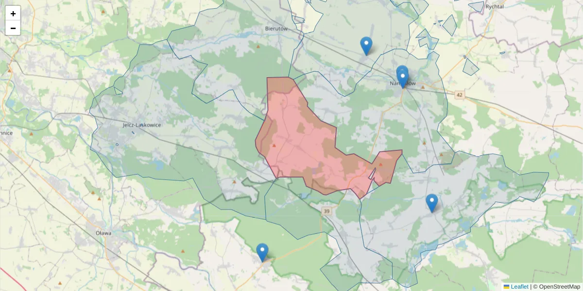 Szczegółowa mapa kodu pocztowego 46-166 z granicami, sąsiednimi kodami pocztowymi i urzędami pocztowymi