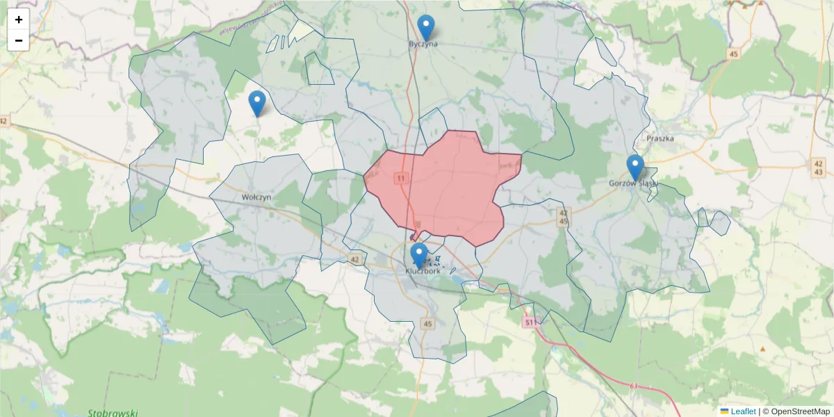 Szczegółowa mapa kodu pocztowego 46-211 z granicami, sąsiednimi kodami pocztowymi i urzędami pocztowymi