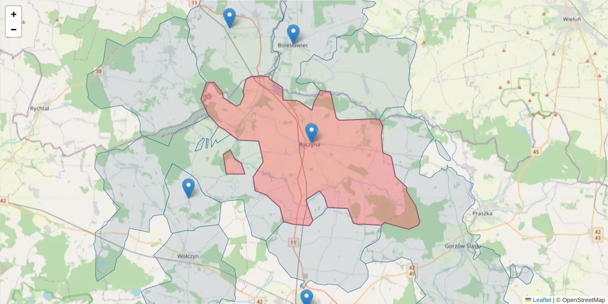 Szczegółowa mapa kodu pocztowego 46-220 z granicami, sąsiednimi kodami pocztowymi i urzędami pocztowymi