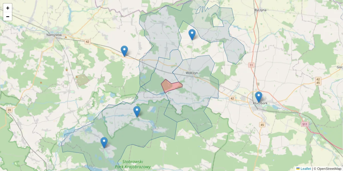 Szczegółowa mapa kodu pocztowego 46-225 z granicami, sąsiednimi kodami pocztowymi i urzędami pocztowymi