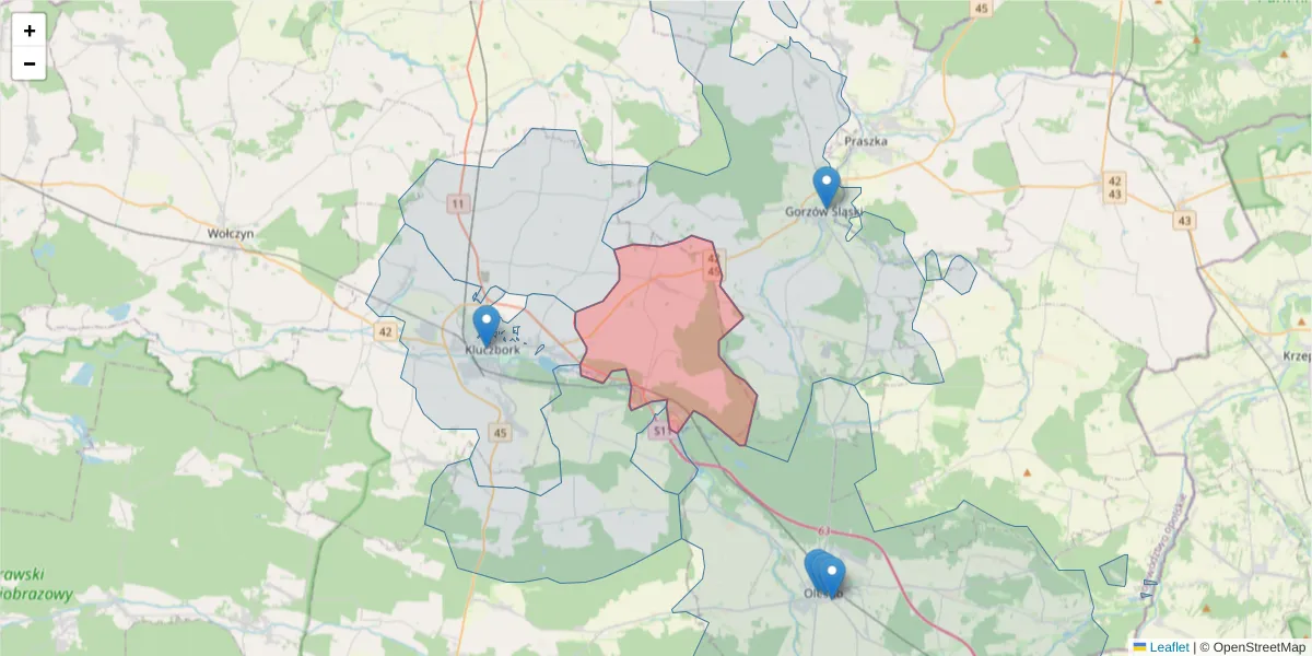 Szczegółowa mapa kodu pocztowego 46-233 z granicami, sąsiednimi kodami pocztowymi i urzędami pocztowymi