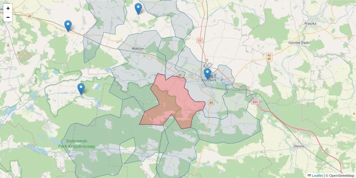 Szczegółowa mapa kodu pocztowego 46-243 z granicami, sąsiednimi kodami pocztowymi i urzędami pocztowymi