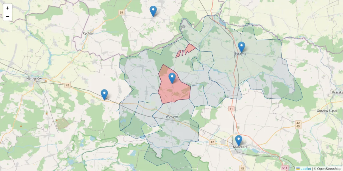 Szczegółowa mapa kodu pocztowego 46-264 z granicami, sąsiednimi kodami pocztowymi i urzędami pocztowymi