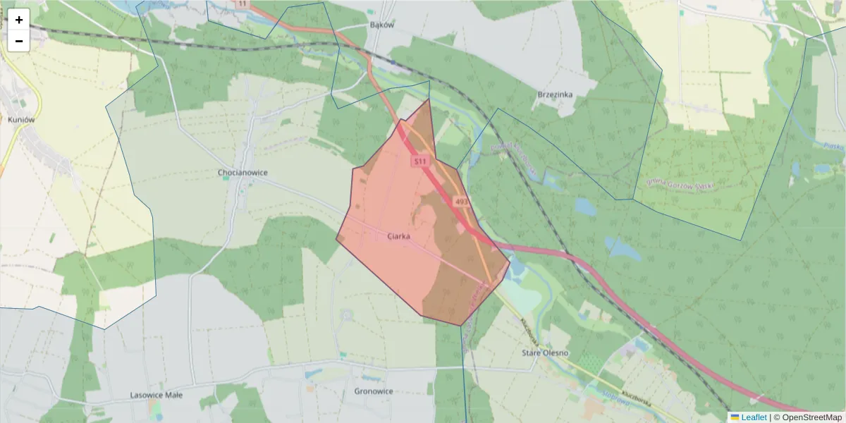 Szczegółowa mapa kodu pocztowego 46-270 z granicami, sąsiednimi kodami pocztowymi i urzędami pocztowymi