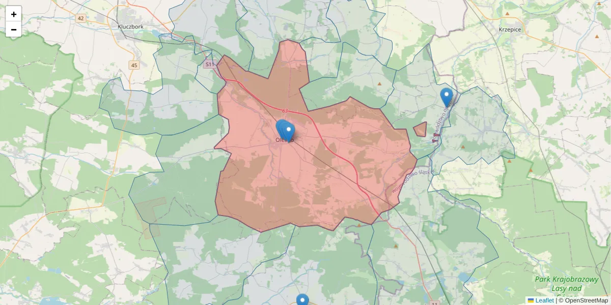 Szczegółowa mapa kodu pocztowego 46-300 z granicami, sąsiednimi kodami pocztowymi i urzędami pocztowymi