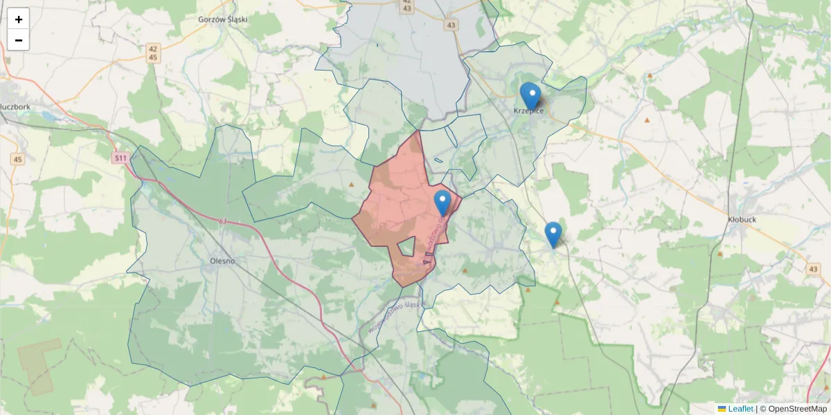 Szczegółowa mapa kodu pocztowego 46-312 z granicami, sąsiednimi kodami pocztowymi i urzędami pocztowymi