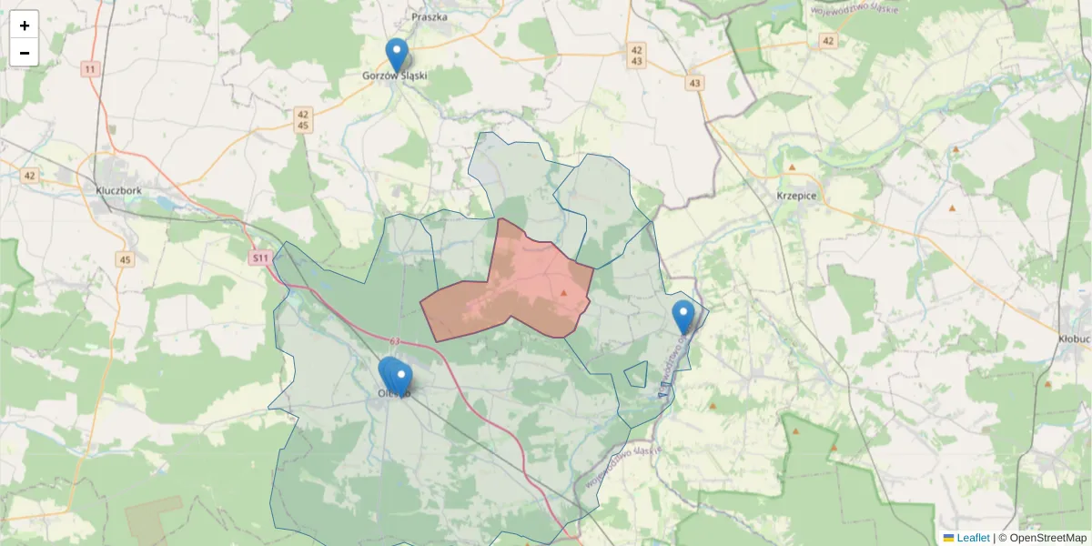 Szczegółowa mapa kodu pocztowego 46-331 z granicami, sąsiednimi kodami pocztowymi i urzędami pocztowymi