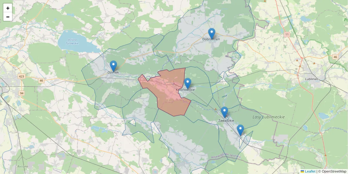 Szczegółowa mapa kodu pocztowego 47-113 z granicami, sąsiednimi kodami pocztowymi i urzędami pocztowymi