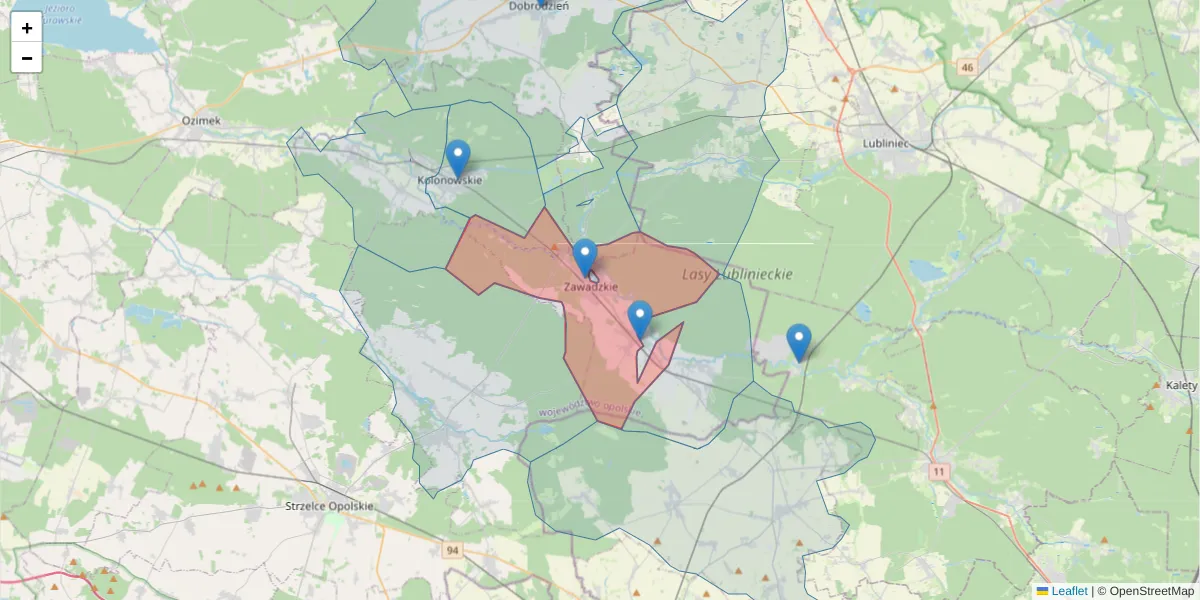 Szczegółowa mapa kodu pocztowego 47-120 z granicami, sąsiednimi kodami pocztowymi i urzędami pocztowymi