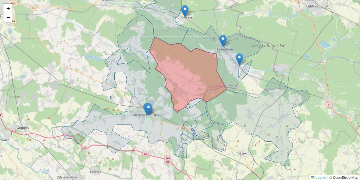 Szczegółowa mapa kodu pocztowego 47-133 z granicami, sąsiednimi kodami pocztowymi i urzędami pocztowymi