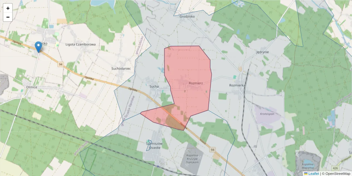 Szczegółowa mapa kodu pocztowego 47-171 z granicami, sąsiednimi kodami pocztowymi i urzędami pocztowymi
