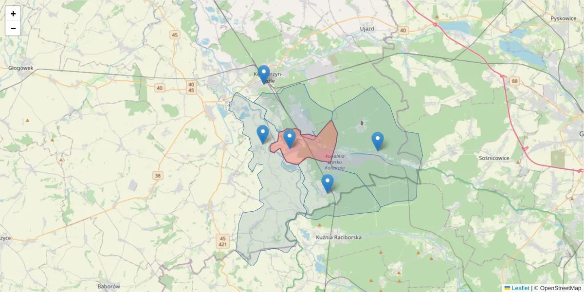 Szczegółowa mapa kodu pocztowego 47-240 z granicami, sąsiednimi kodami pocztowymi i urzędami pocztowymi