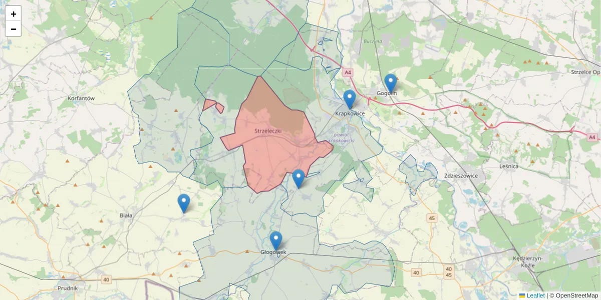 Szczegółowa mapa kodu pocztowego 47-364 z granicami, sąsiednimi kodami pocztowymi i urzędami pocztowymi