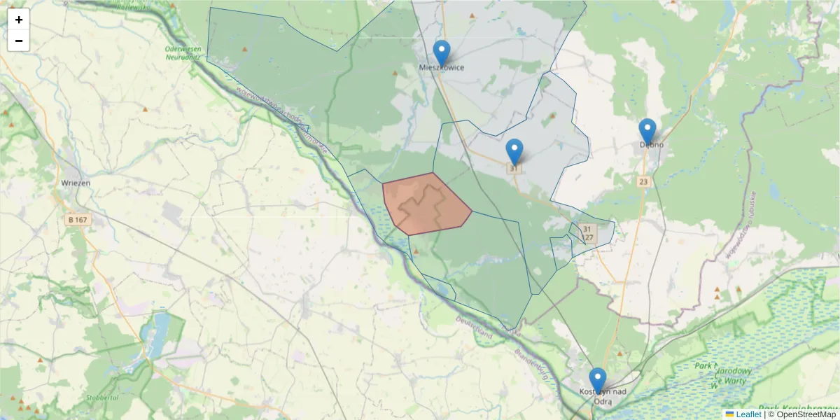 Szczegółowa mapa kodu pocztowego 47-406 z granicami, sąsiednimi kodami pocztowymi i urzędami pocztowymi
