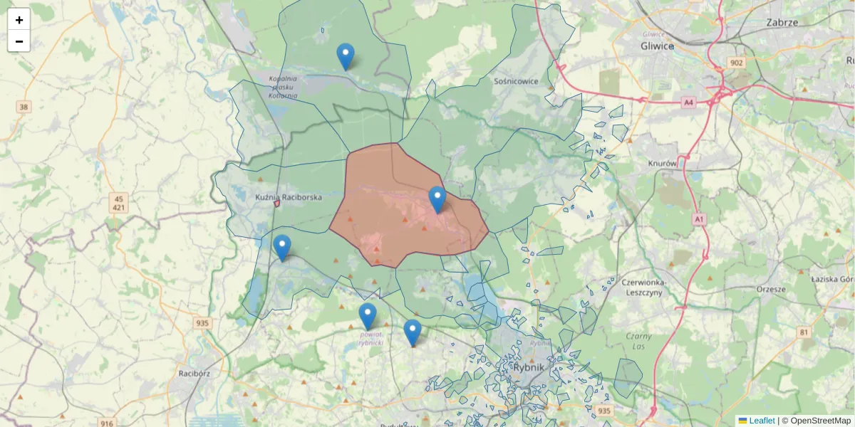 Szczegółowa mapa kodu pocztowego 47-430 z granicami, sąsiednimi kodami pocztowymi i urzędami pocztowymi