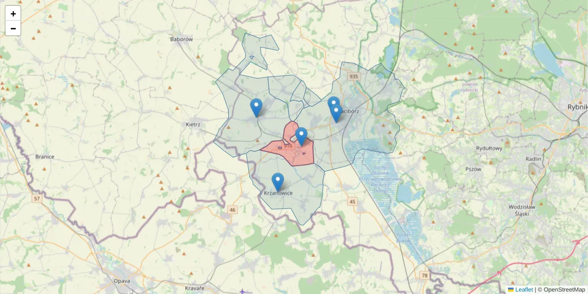 Szczegółowa mapa kodu pocztowego 47-475 z granicami, sąsiednimi kodami pocztowymi i urzędami pocztowymi