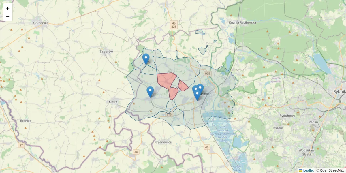 Szczegółowa mapa kodu pocztowego 47-491 z granicami, sąsiednimi kodami pocztowymi i urzędami pocztowymi