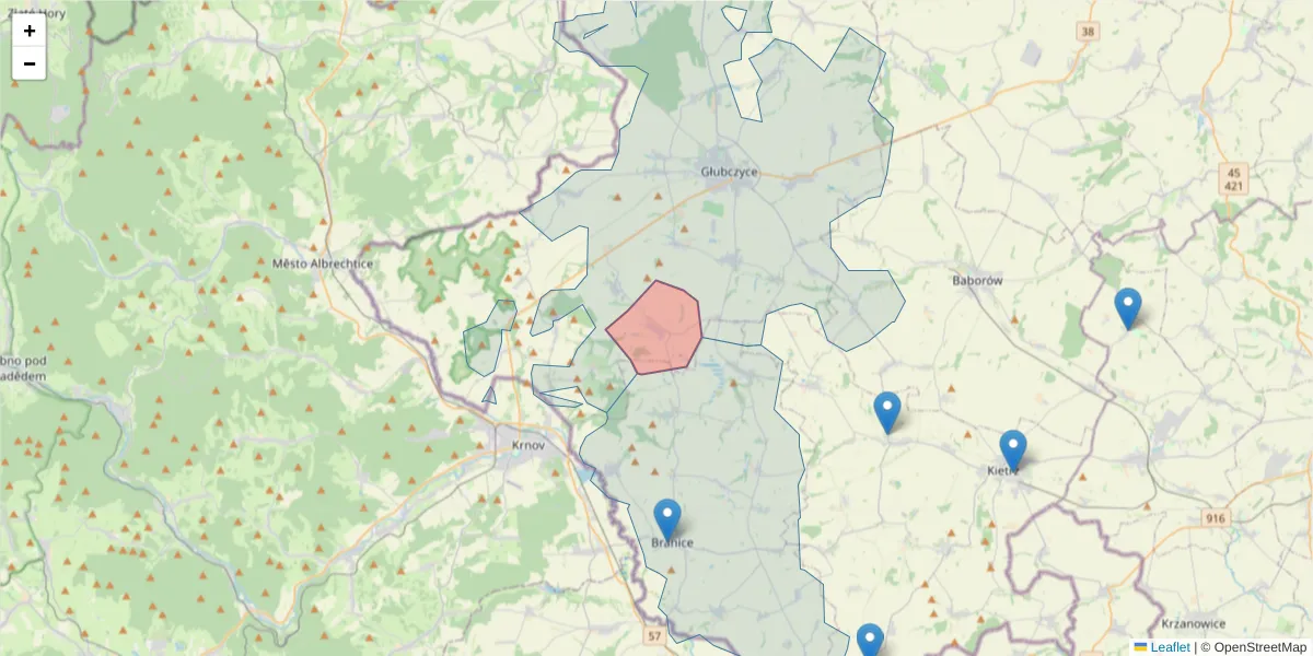 Szczegółowa mapa kodu pocztowego 48-145 z granicami, sąsiednimi kodami pocztowymi i urzędami pocztowymi