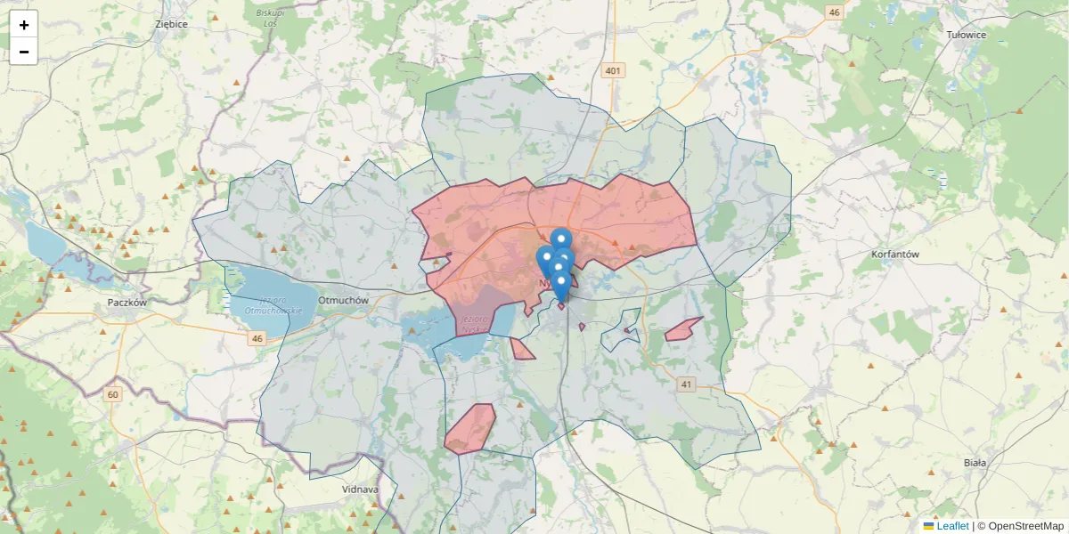 Szczegółowa mapa kodu pocztowego 48-300 z granicami, sąsiednimi kodami pocztowymi i urzędami pocztowymi