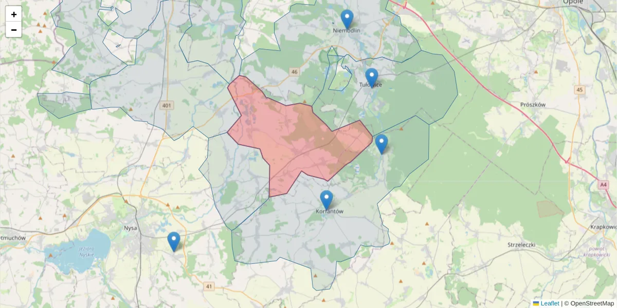 Szczegółowa mapa kodu pocztowego 48-316 z granicami, sąsiednimi kodami pocztowymi i urzędami pocztowymi