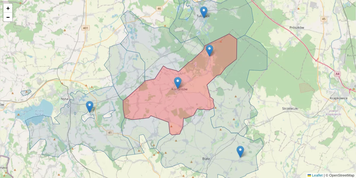Szczegółowa mapa kodu pocztowego 48-317 z granicami, sąsiednimi kodami pocztowymi i urzędami pocztowymi
