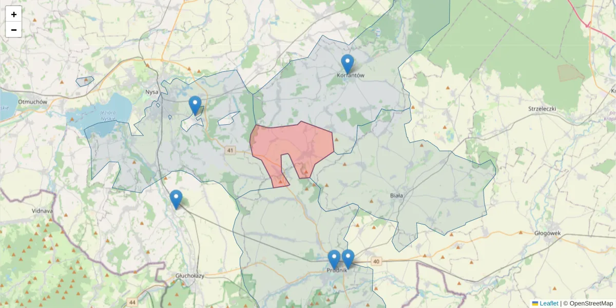 Szczegółowa mapa kodu pocztowego 48-325 z granicami, sąsiednimi kodami pocztowymi i urzędami pocztowymi