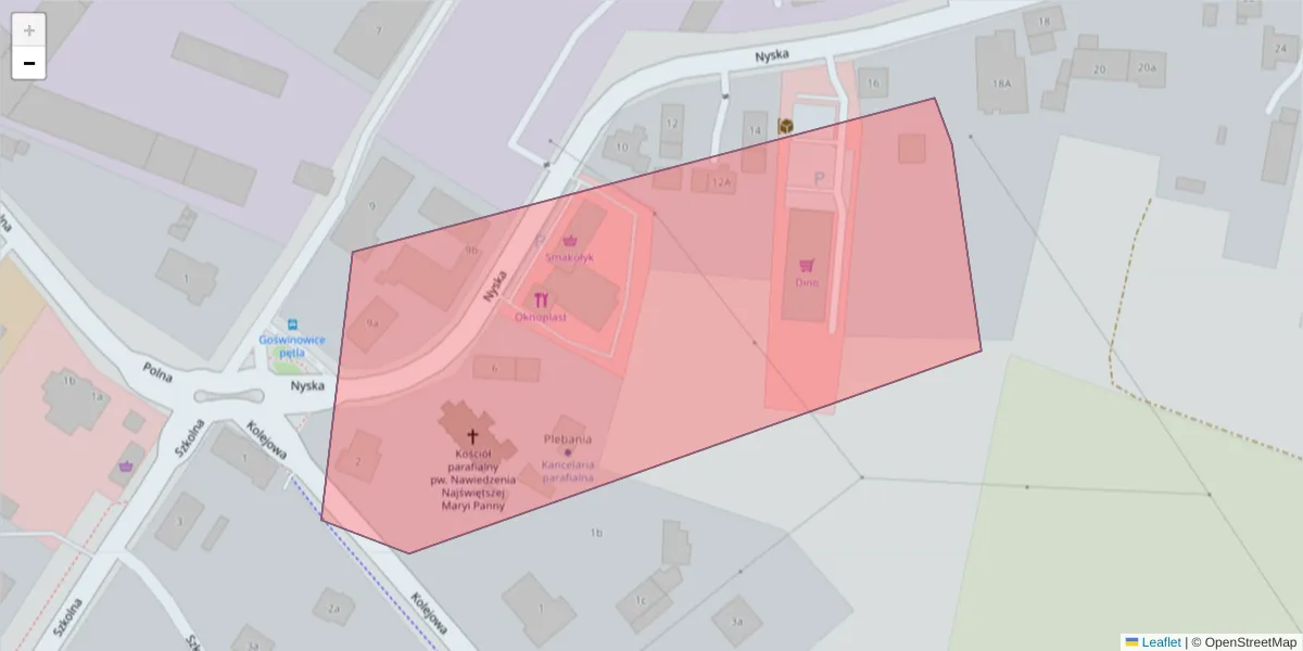 Szczegółowa mapa kodu pocztowego 48-381 z granicami, sąsiednimi kodami pocztowymi i urzędami pocztowymi