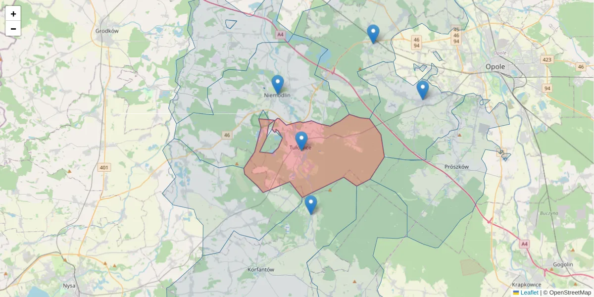 Szczegółowa mapa kodu pocztowego 49-130 z granicami, sąsiednimi kodami pocztowymi i urzędami pocztowymi