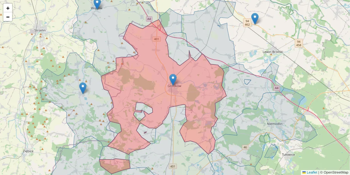 Szczegółowa mapa kodu pocztowego 49-200 z granicami, sąsiednimi kodami pocztowymi i urzędami pocztowymi