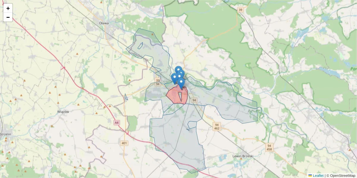 Szczegółowa mapa kodu pocztowego 49-305 z granicami, sąsiednimi kodami pocztowymi i urzędami pocztowymi