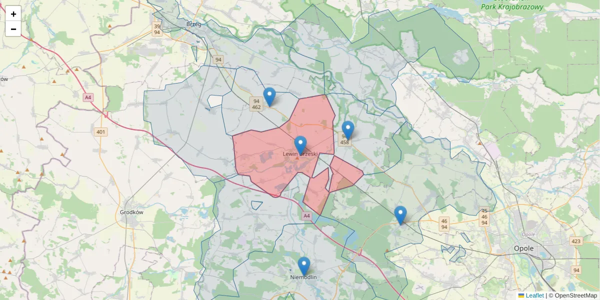 Szczegółowa mapa kodu pocztowego 49-340 z granicami, sąsiednimi kodami pocztowymi i urzędami pocztowymi