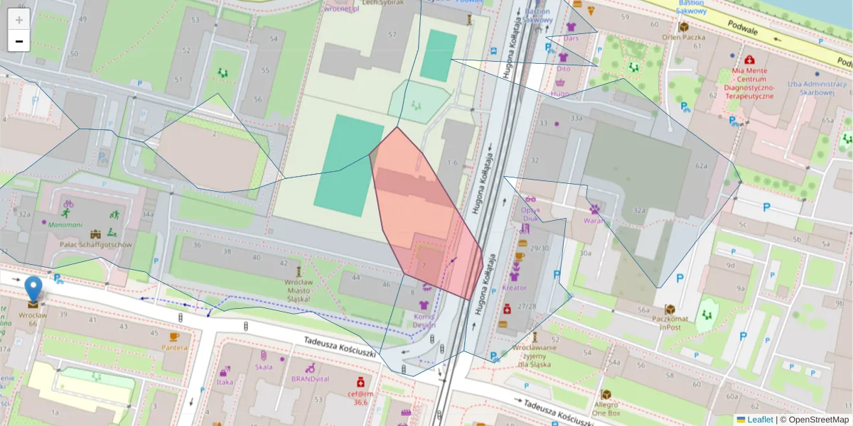 Szczegółowa mapa kodu pocztowego 50-002 z granicami, sąsiednimi kodami pocztowymi i urzędami pocztowymi
