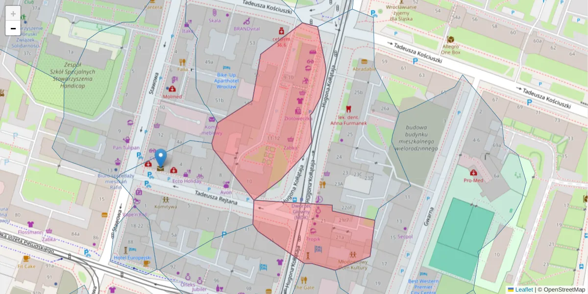 Szczegółowa mapa kodu pocztowego 50-006 z granicami, sąsiednimi kodami pocztowymi i urzędami pocztowymi