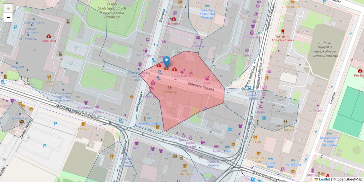 Szczegółowa mapa kodu pocztowego 50-015 z granicami, sąsiednimi kodami pocztowymi i urzędami pocztowymi