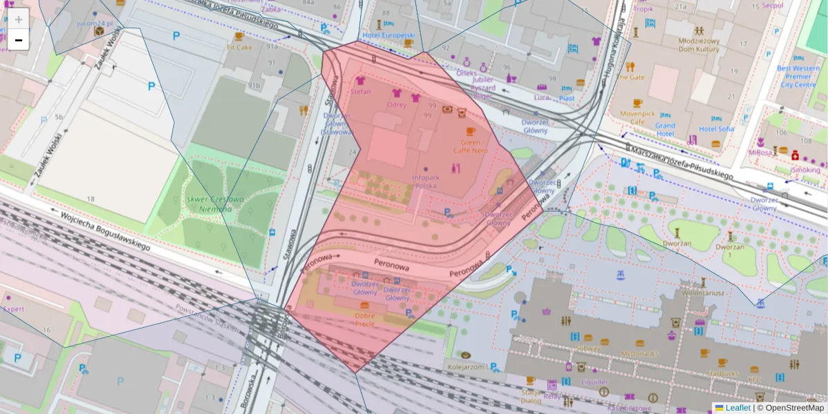 Szczegółowa mapa kodu pocztowego 50-016 z granicami, sąsiednimi kodami pocztowymi i urzędami pocztowymi