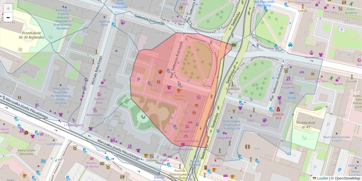Szczegółowa mapa kodu pocztowego 50-028 z granicami, sąsiednimi kodami pocztowymi i urzędami pocztowymi