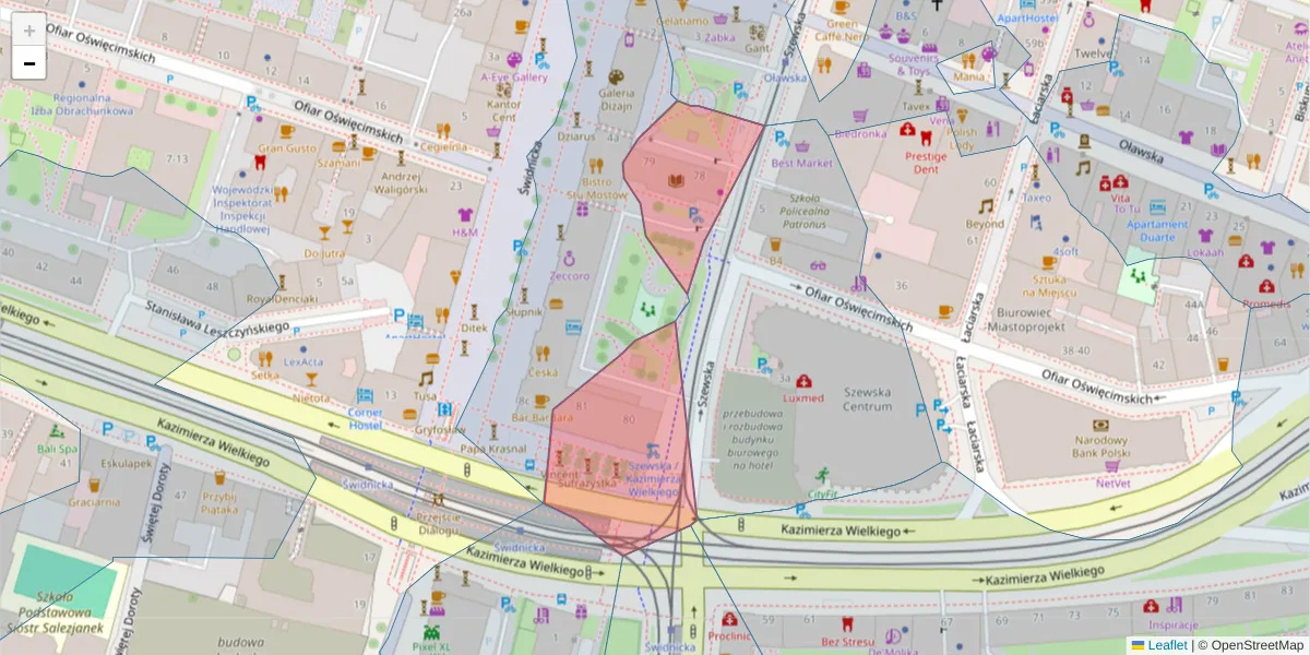 Szczegółowa mapa kodu pocztowego 50-054 z granicami, sąsiednimi kodami pocztowymi i urzędami pocztowymi