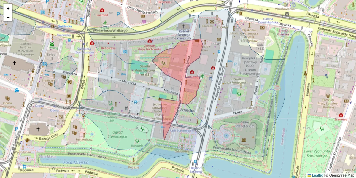 Szczegółowa mapa kodu pocztowego 50-056 z granicami, sąsiednimi kodami pocztowymi i urzędami pocztowymi