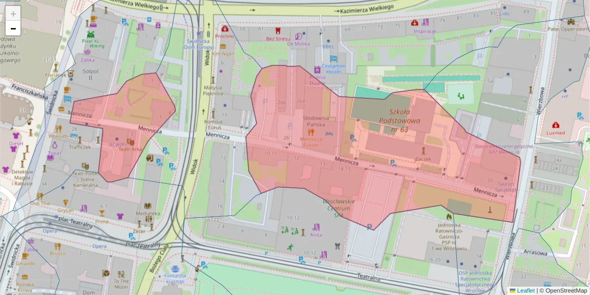 Szczegółowa mapa kodu pocztowego 50-057 z granicami, sąsiednimi kodami pocztowymi i urzędami pocztowymi