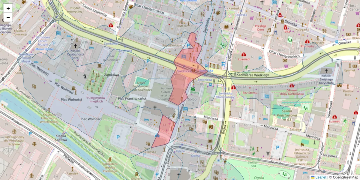 Szczegółowa mapa kodu pocztowego 50-066 z granicami, sąsiednimi kodami pocztowymi i urzędami pocztowymi