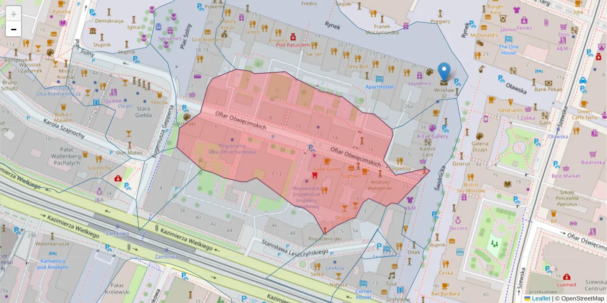 Szczegółowa mapa kodu pocztowego 50-069 z granicami, sąsiednimi kodami pocztowymi i urzędami pocztowymi