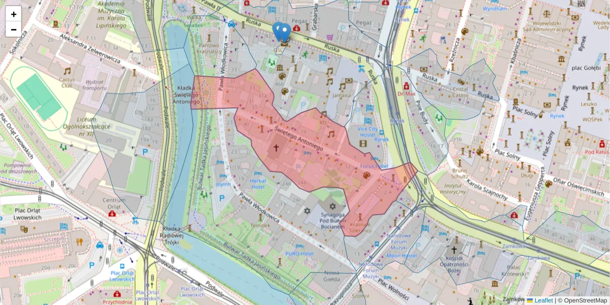 Szczegółowa mapa kodu pocztowego 50-073 z granicami, sąsiednimi kodami pocztowymi i urzędami pocztowymi