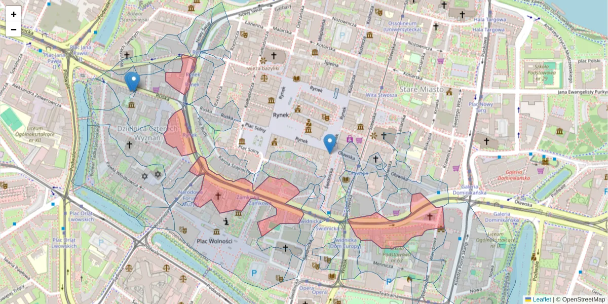 Szczegółowa mapa kodu pocztowego 50-077 z granicami, sąsiednimi kodami pocztowymi i urzędami pocztowymi