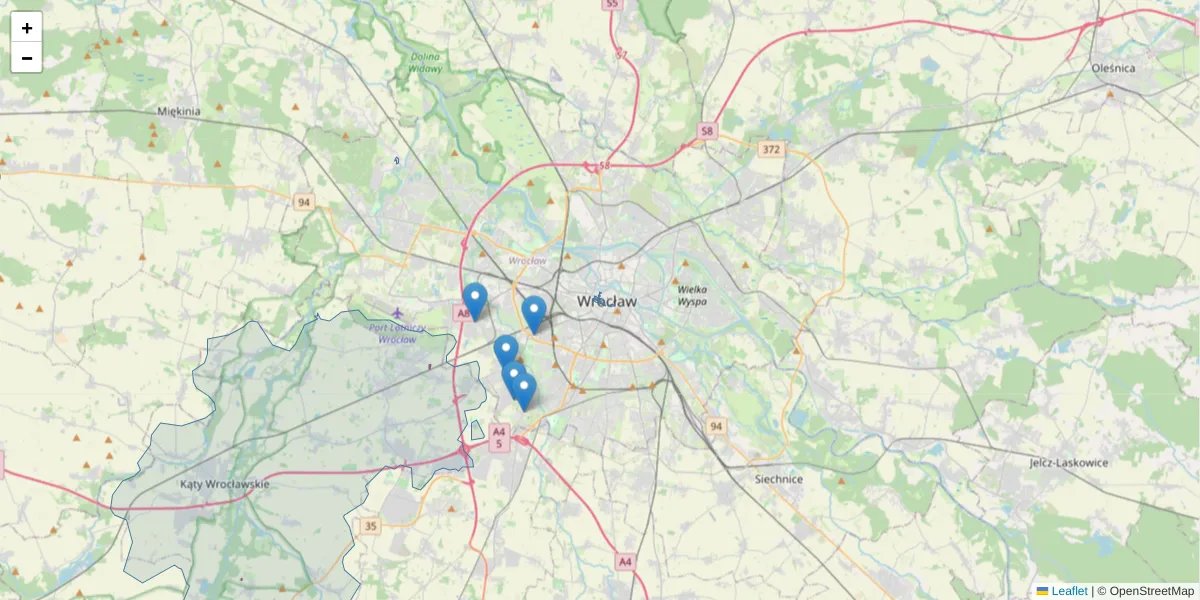 Szczegółowa mapa kodu pocztowego 50-080 z granicami, sąsiednimi kodami pocztowymi i urzędami pocztowymi