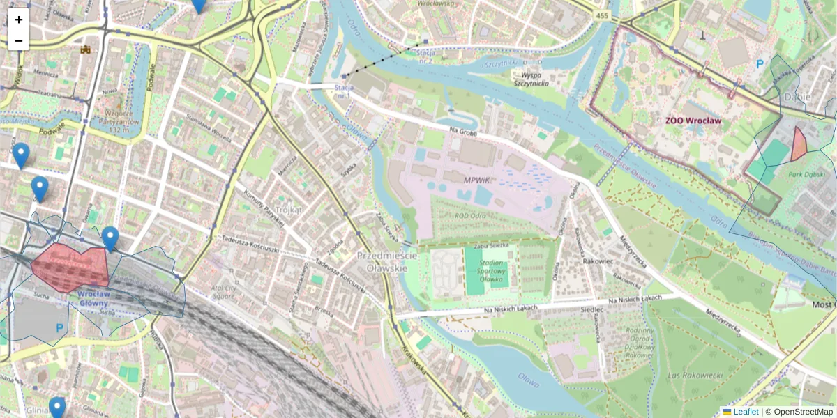 Szczegółowa mapa kodu pocztowego 50-085 z granicami, sąsiednimi kodami pocztowymi i urzędami pocztowymi