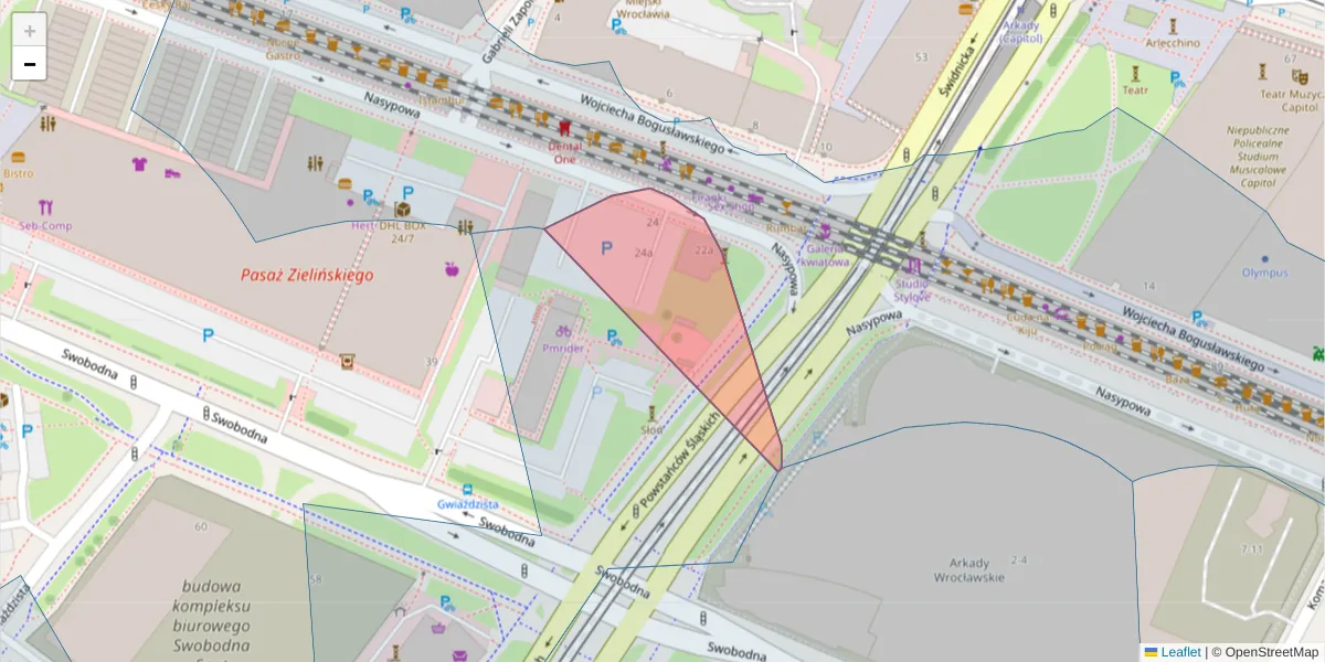 Szczegółowa mapa kodu pocztowego 50-087 z granicami, sąsiednimi kodami pocztowymi i urzędami pocztowymi