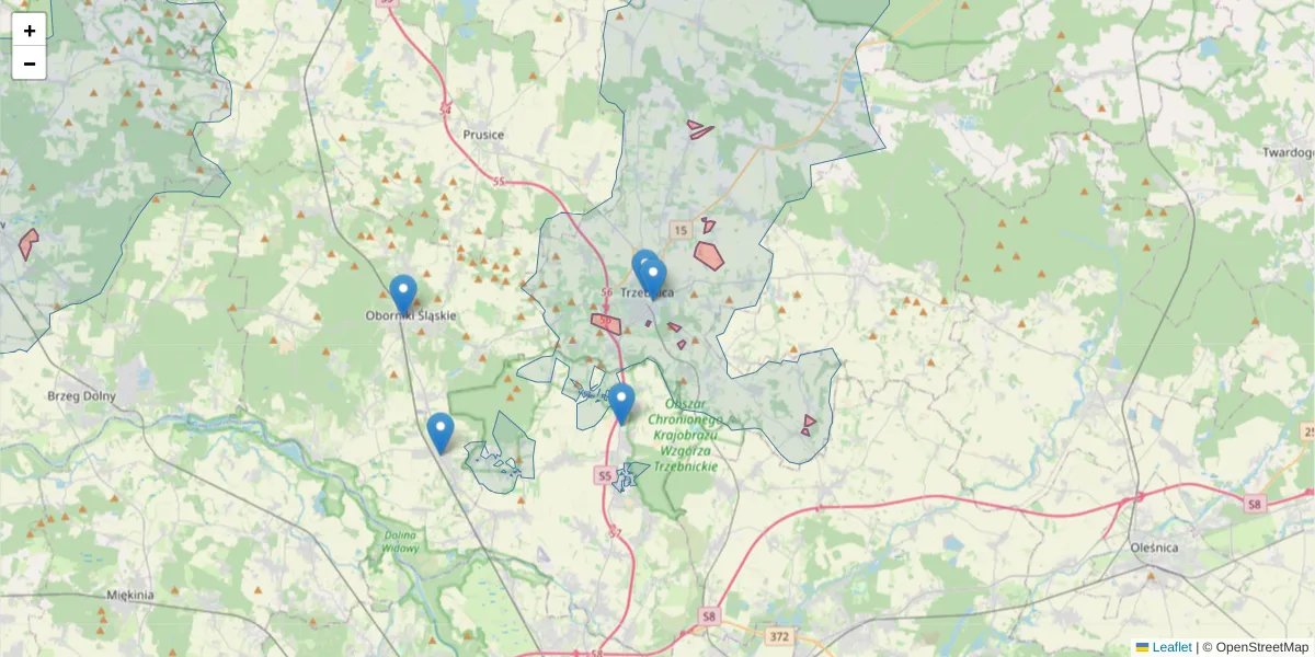 Szczegółowa mapa kodu pocztowego 50-100 z granicami, sąsiednimi kodami pocztowymi i urzędami pocztowymi