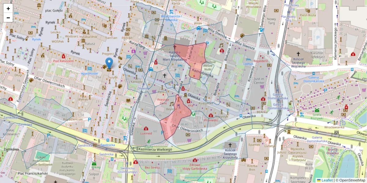 Szczegółowa mapa kodu pocztowego 50-104 z granicami, sąsiednimi kodami pocztowymi i urzędami pocztowymi
