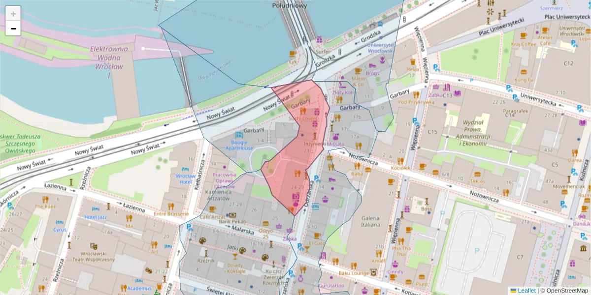 Szczegółowa mapa kodu pocztowego 50-114 z granicami, sąsiednimi kodami pocztowymi i urzędami pocztowymi